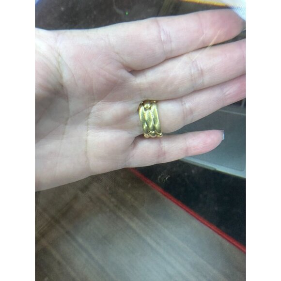 18K Yellow Gold LINK RING with zirconia Diamonds SZ -7 10.69 grams - Picture 8 of 16